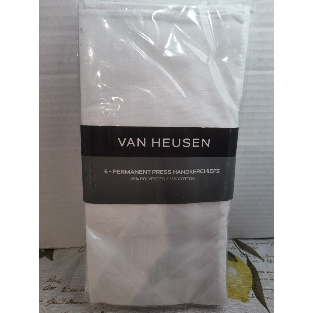 Van Heusen Handkerchiefs Mens White‎ Permanent Press 6 Pack Vintage NOS NWT